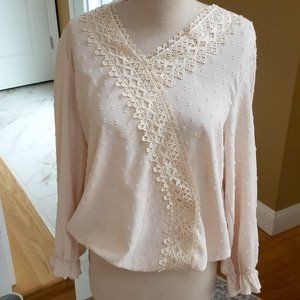 ROMANTIC CLIP Dot LACE EMBELLISHED BLOUSE SZ XL